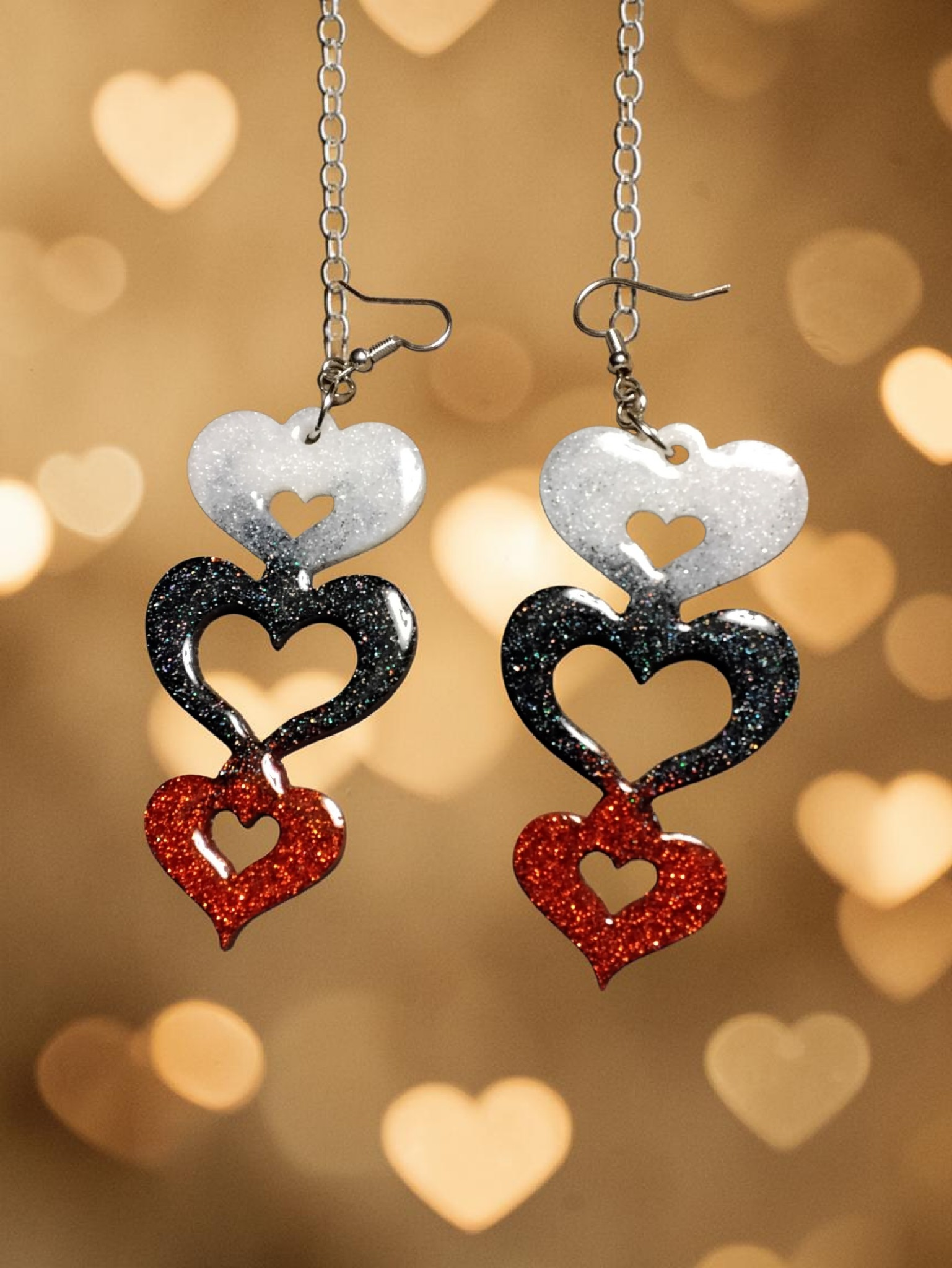 Sparkling Heart Cascade Earrings