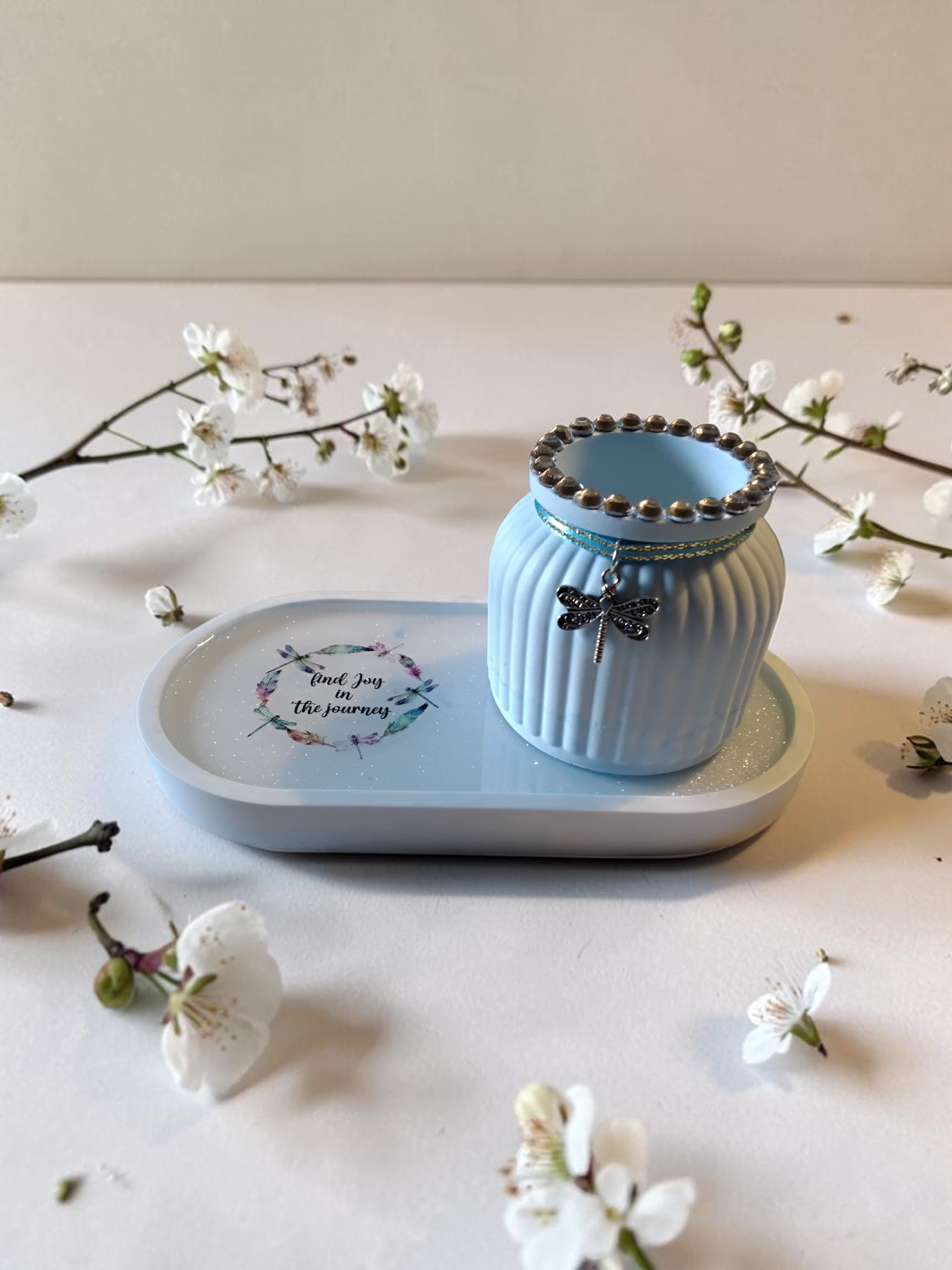 Blue Blossom Resincrete Trinket Dish Set