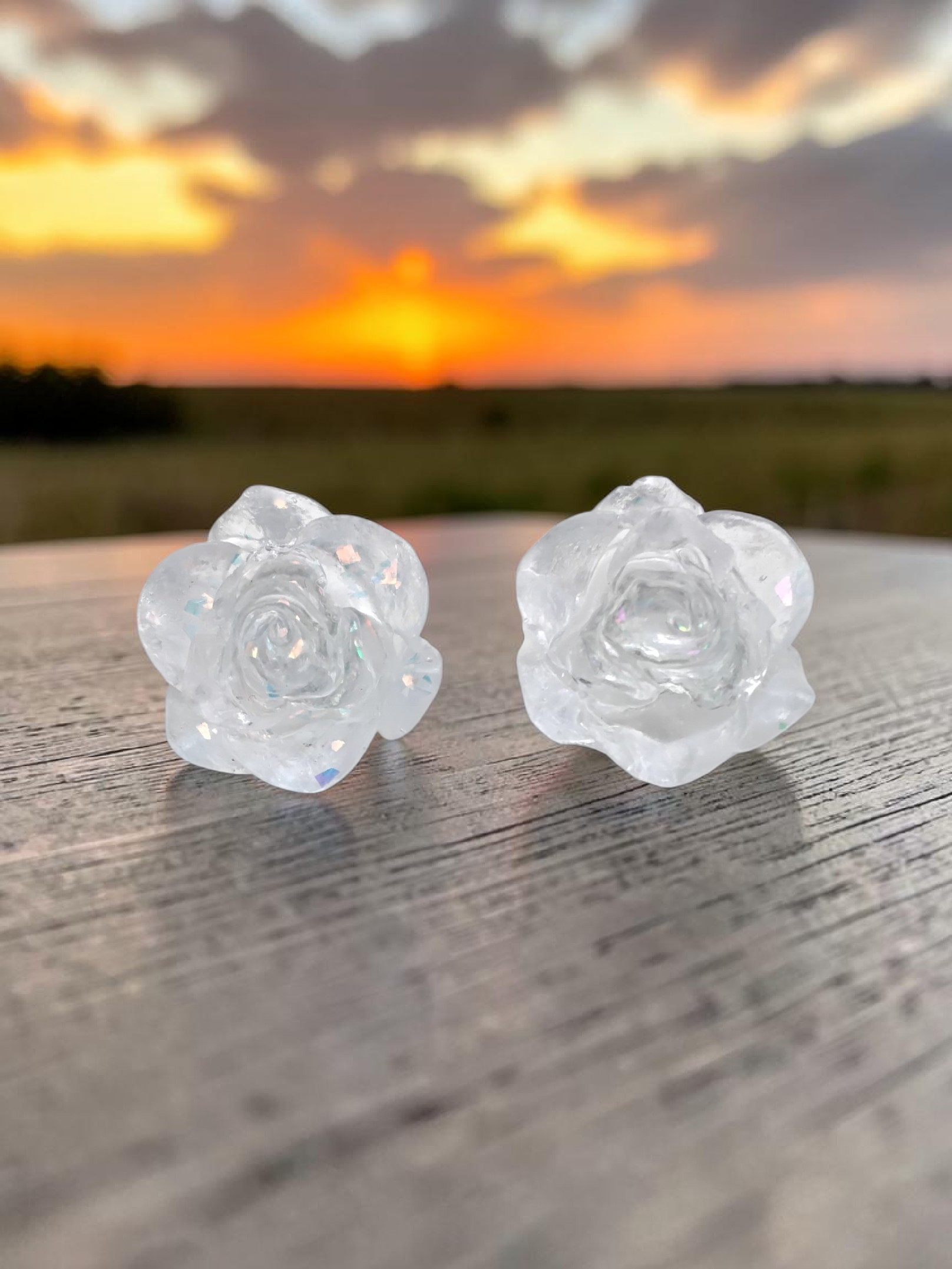 Glittering Resin Rose Earrings