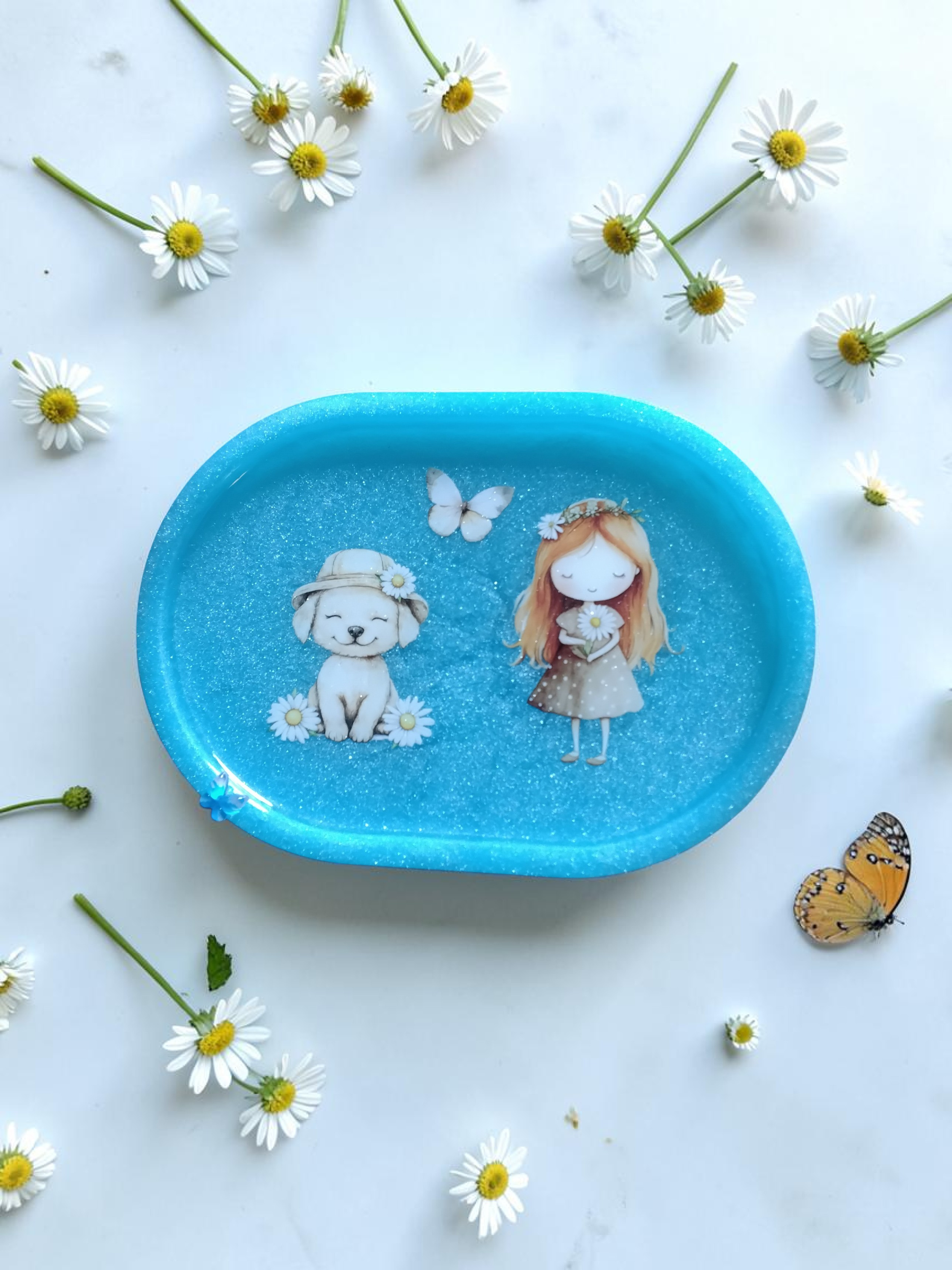 Whimsical Blue Resin Jewelry Tray
