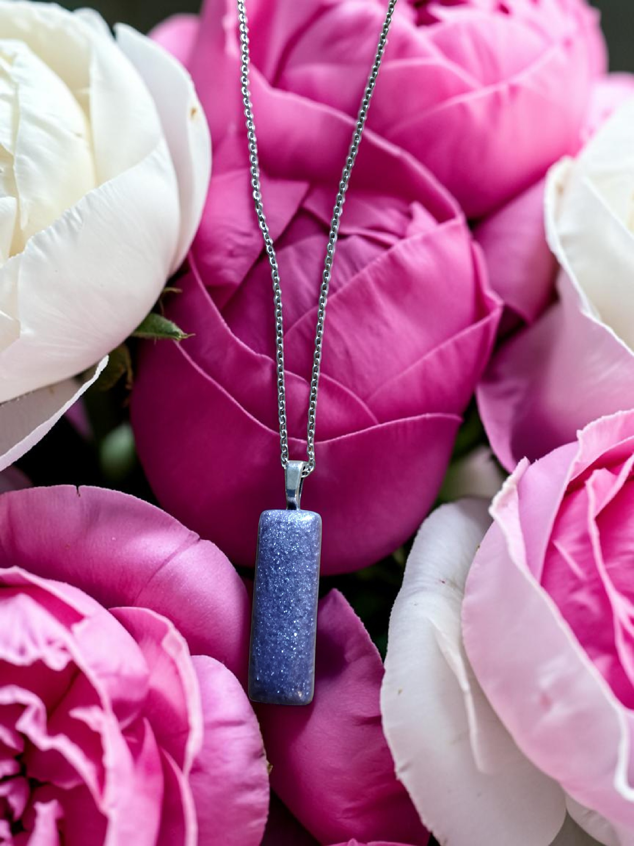 Blue Glitter Resin Pendant Necklace