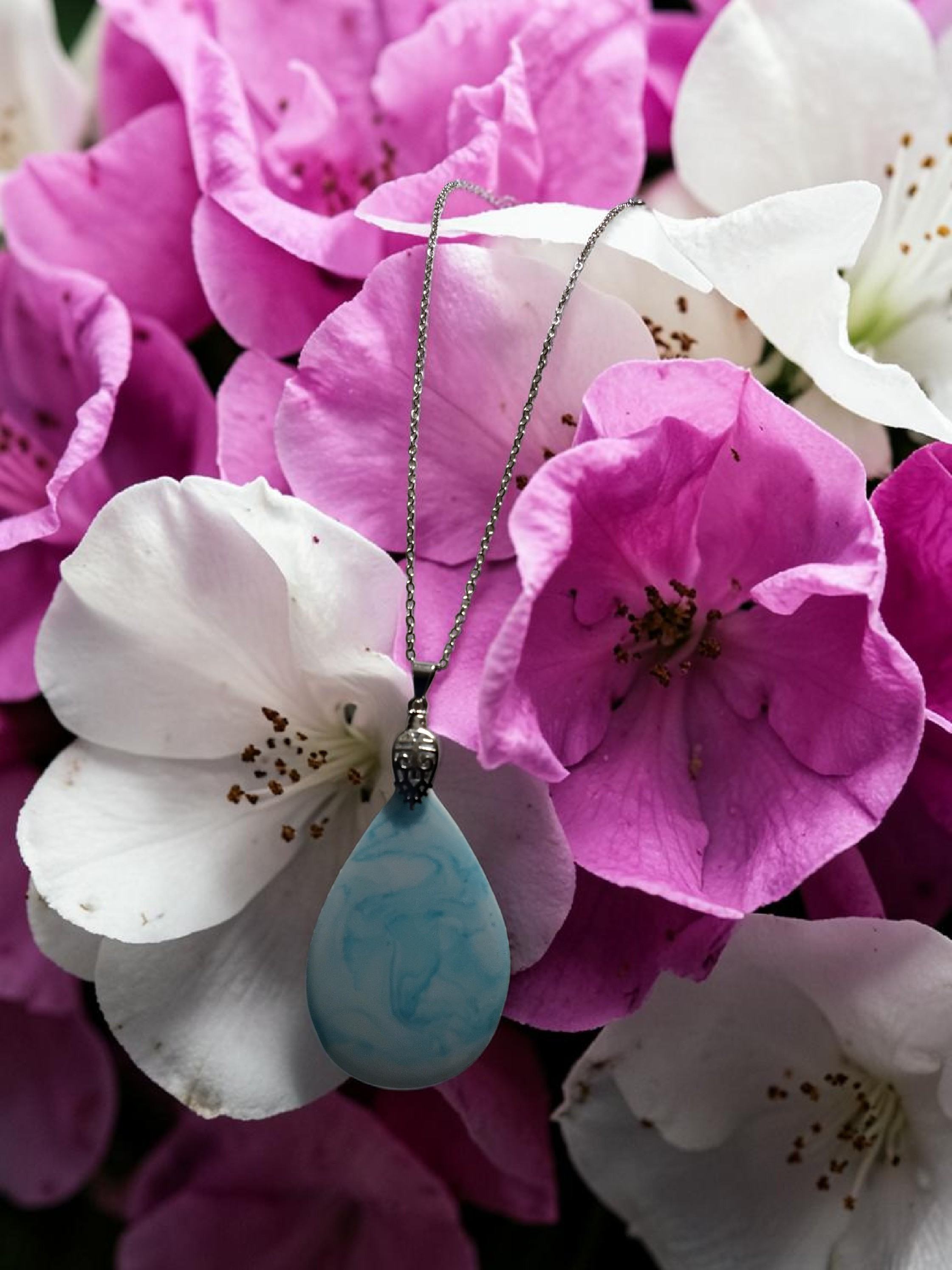 Serene Sky Resin Teardrop Necklace