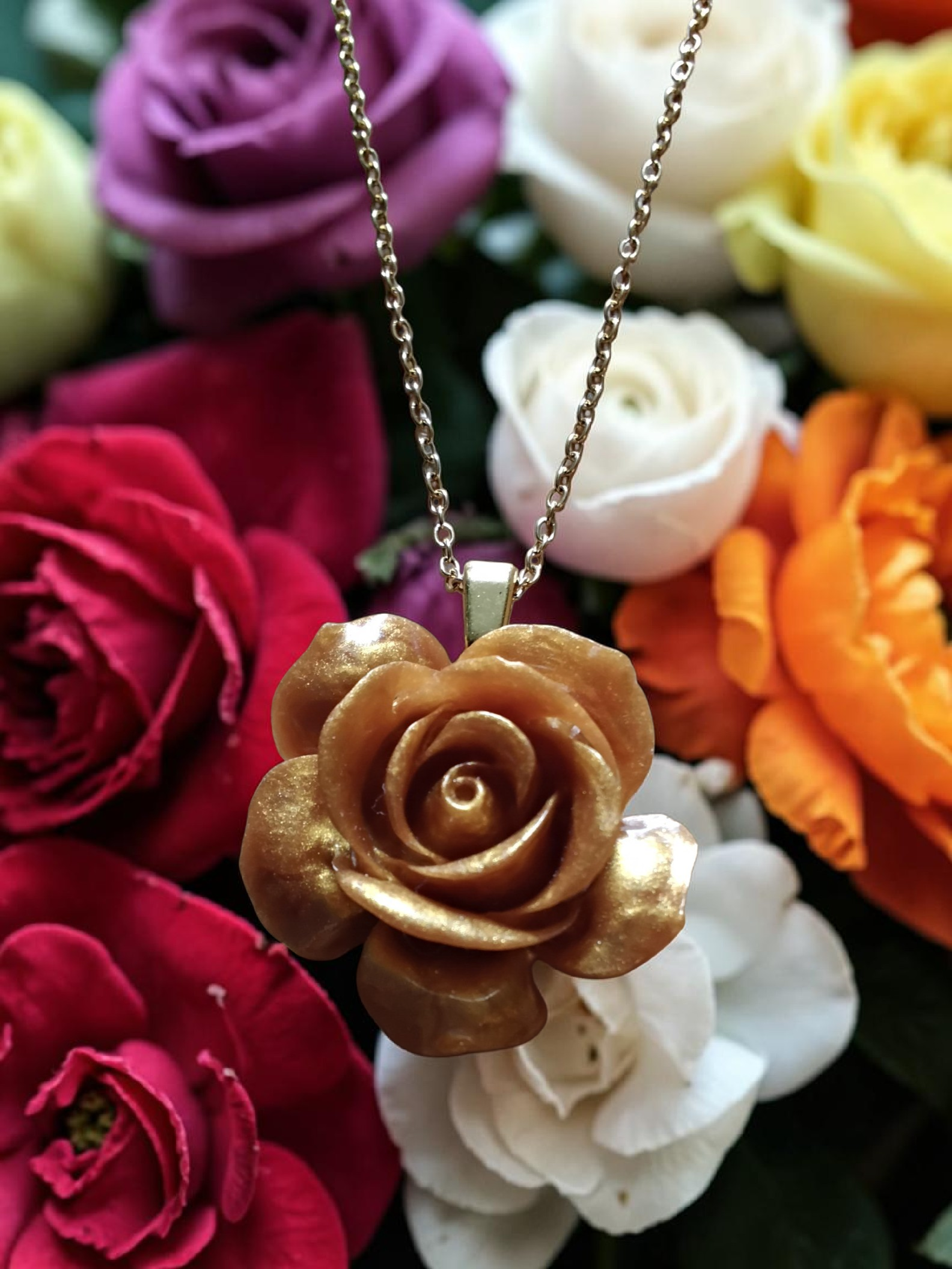 Gold Rose Resin Pendant