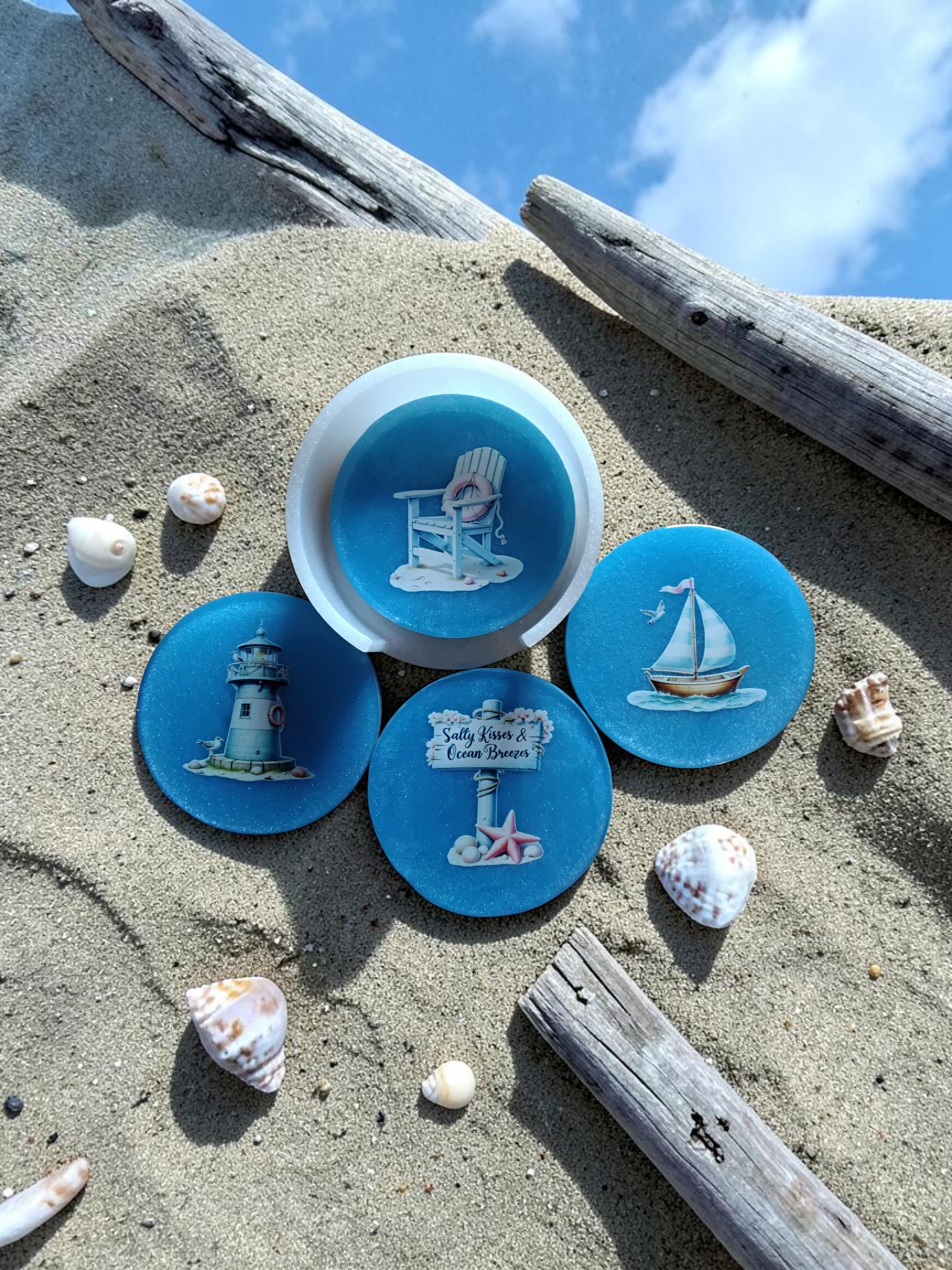 Ocean Breeze Resin Coaster Set
