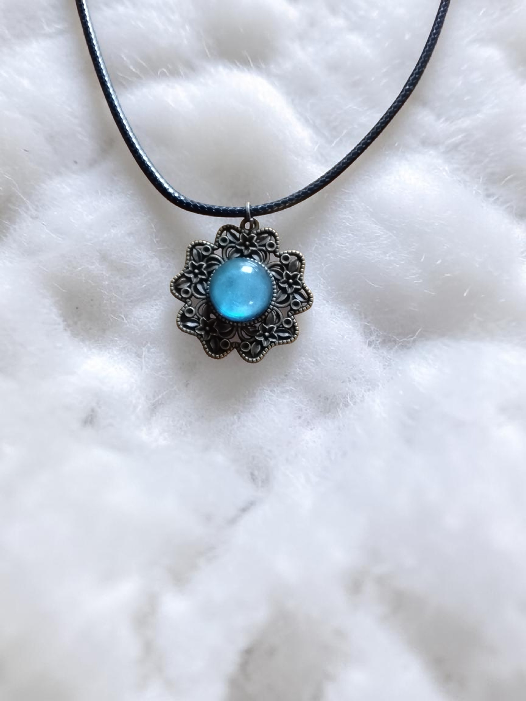 Enchanted Blue Resin Floral Pendant