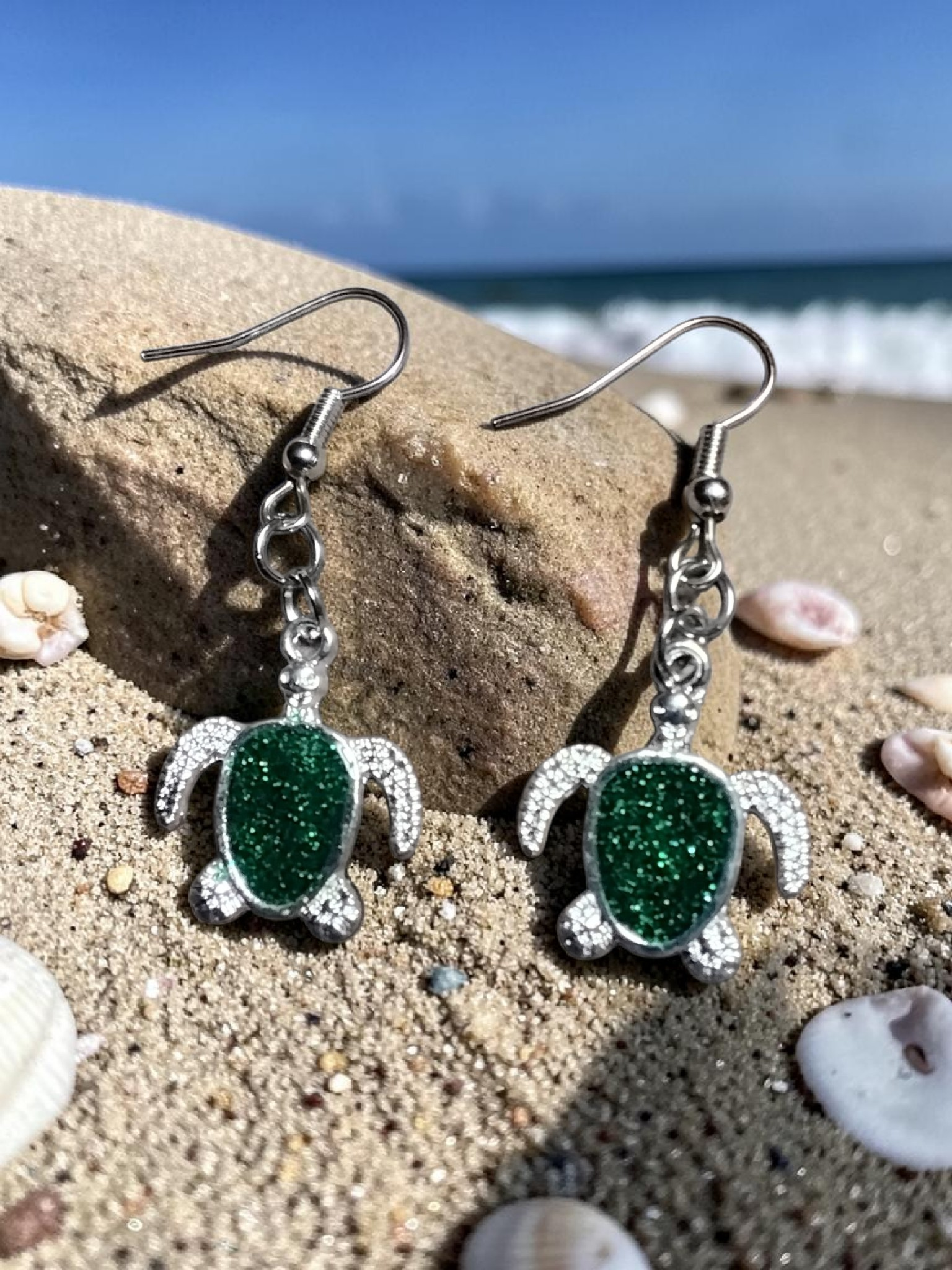 Glittering Sea Turtle Earrings
