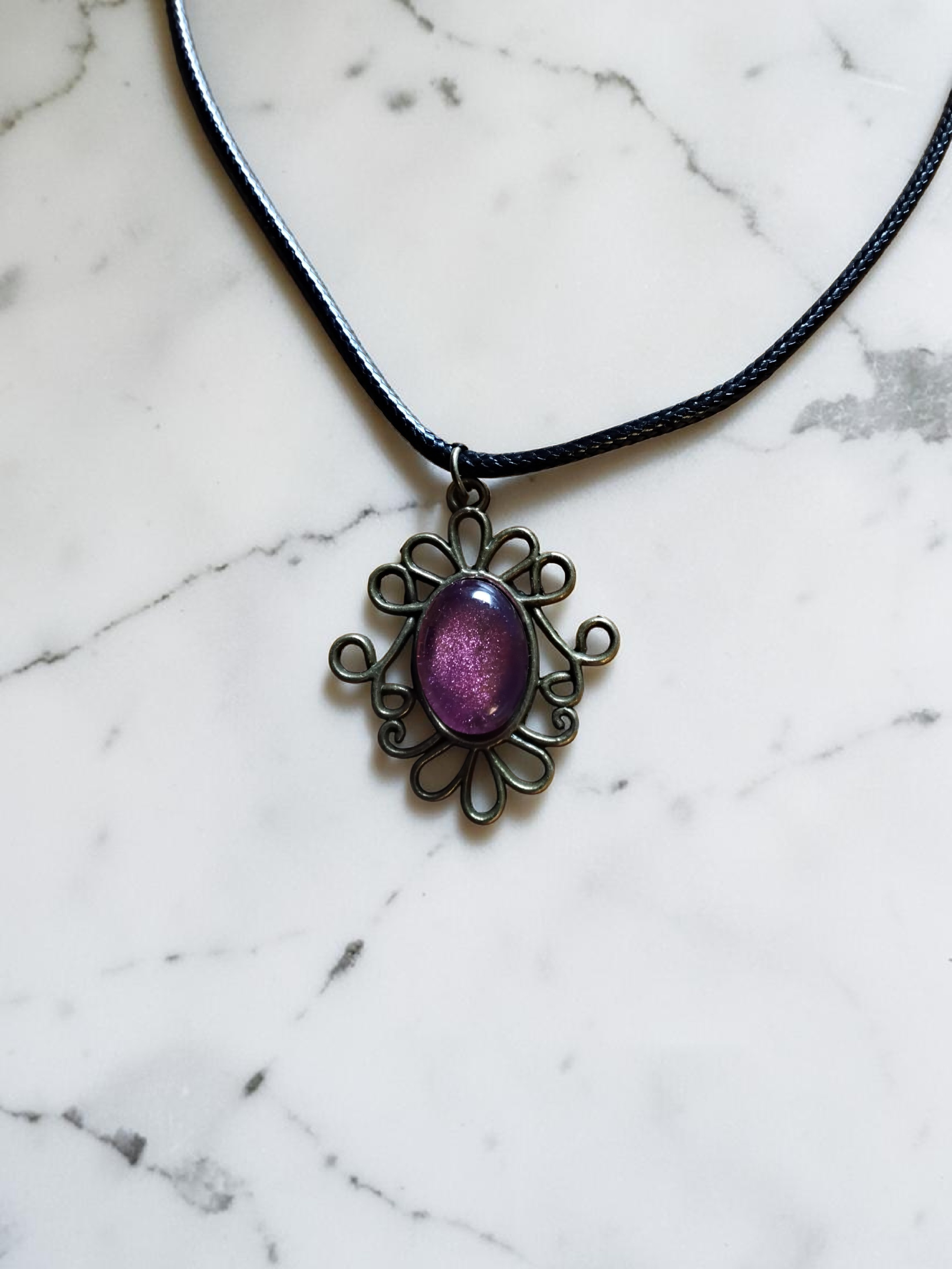 Dazzling Purple Resin Pendant Necklace