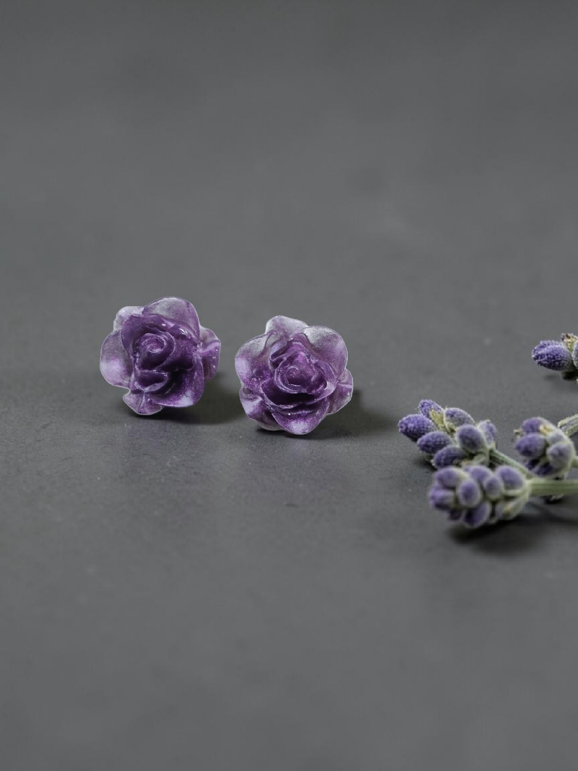 Purple Rose Resin Earrings