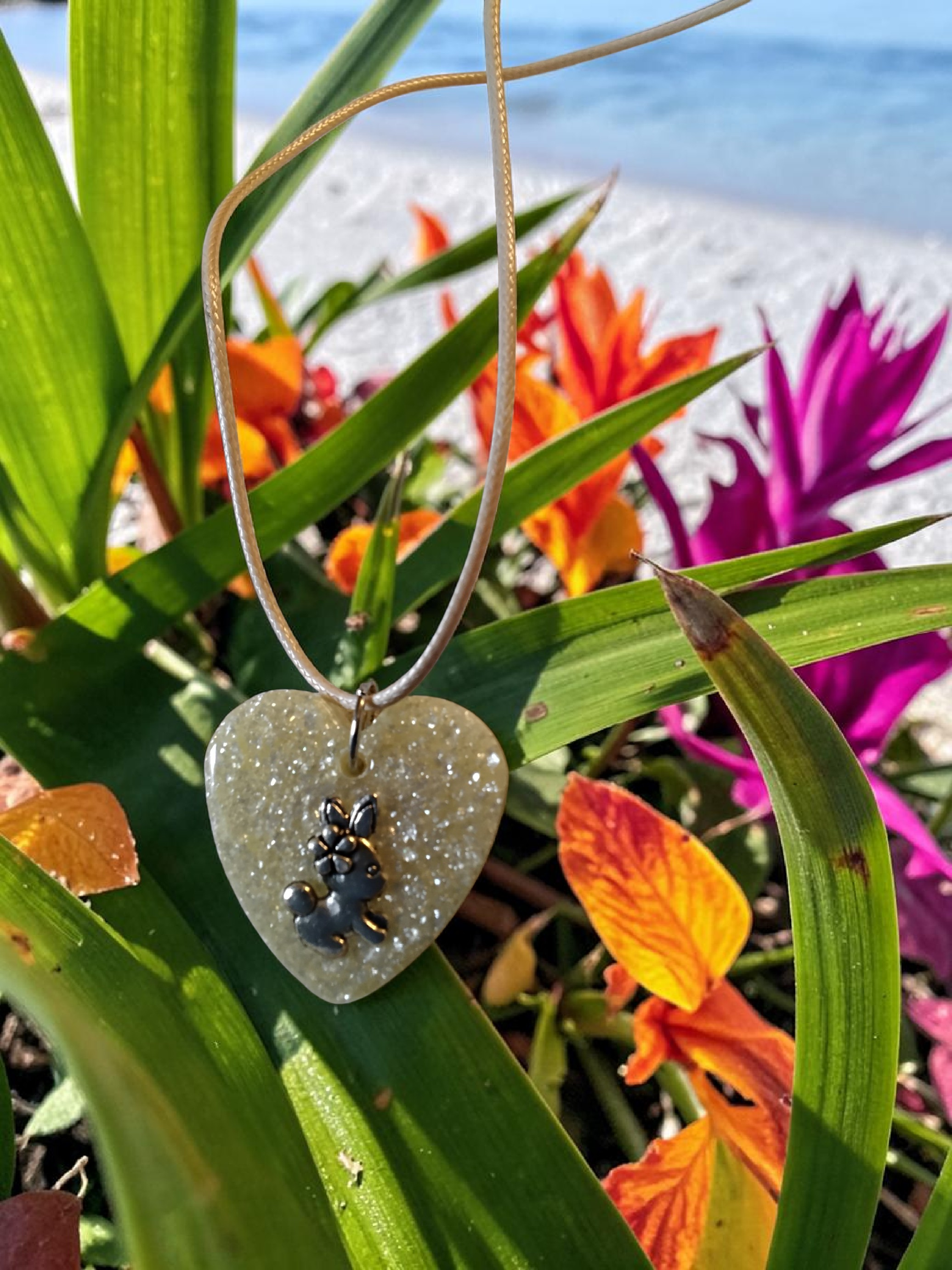 Sparkling Heart Bunny Resin Necklace