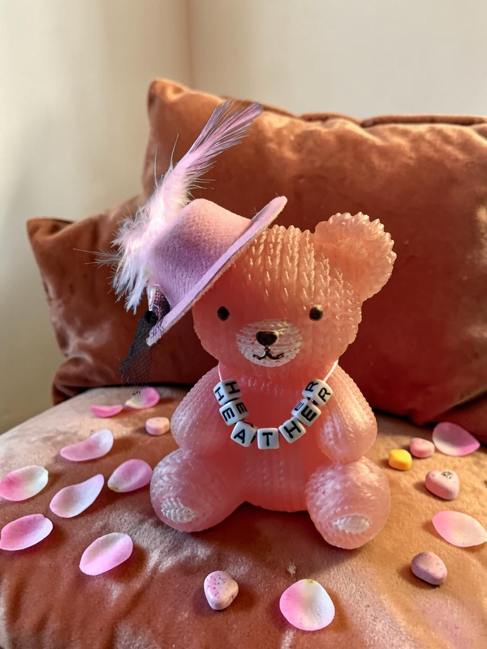 Pink Resin Bear with Hat & Custom Name Beads