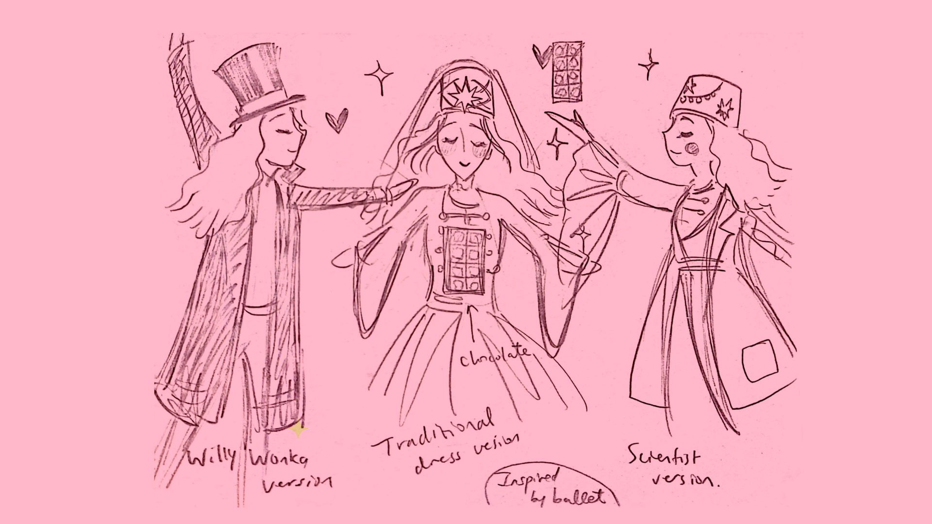 Sketch of triptych that works as a packaging series for 3 flavours of chocolate