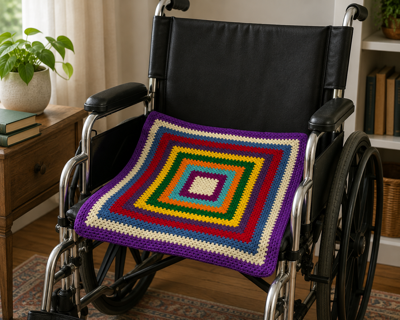 Purple, White, Blue, Red, Yellow and Orange Striped Small Crocheted Blanket (MM)