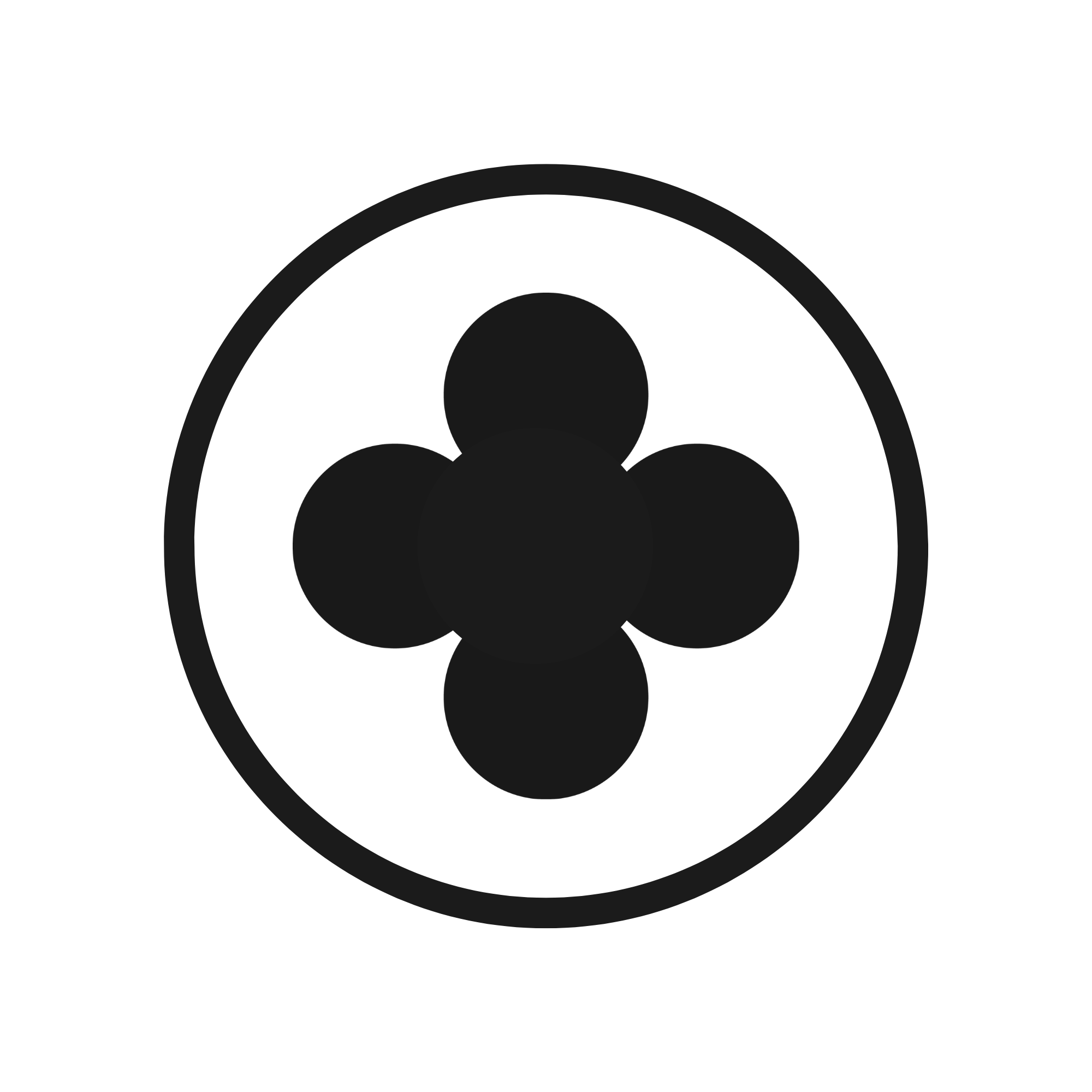 Icône noire d'un bouton rond avec cinq cercles noirs à l'intérieur, représentant un bouton de câble ou de connexion.