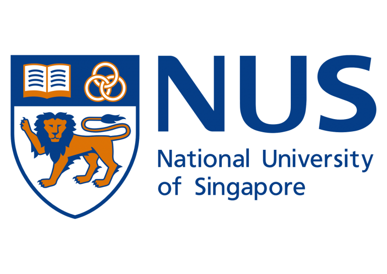 The logo of the National University of Singapore featuring a shield with a book, a knot, and a lion with a flaming torch, alongside the text 'NUS' and 'National University of Singapore'.