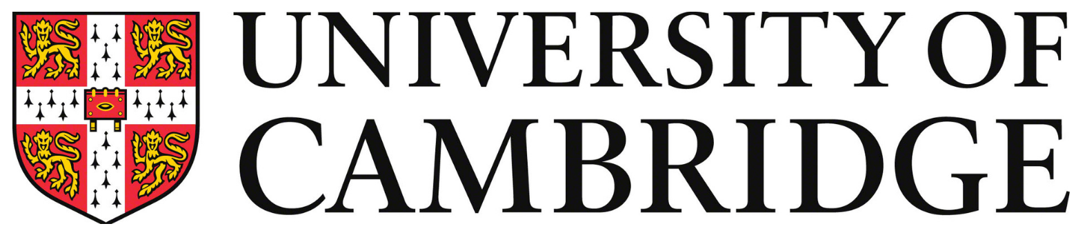 University of Cambridge logo with a shield featuring lions and floral patterns, next to the text 'UNIVERSITY OF CAMBRIDGE'.
