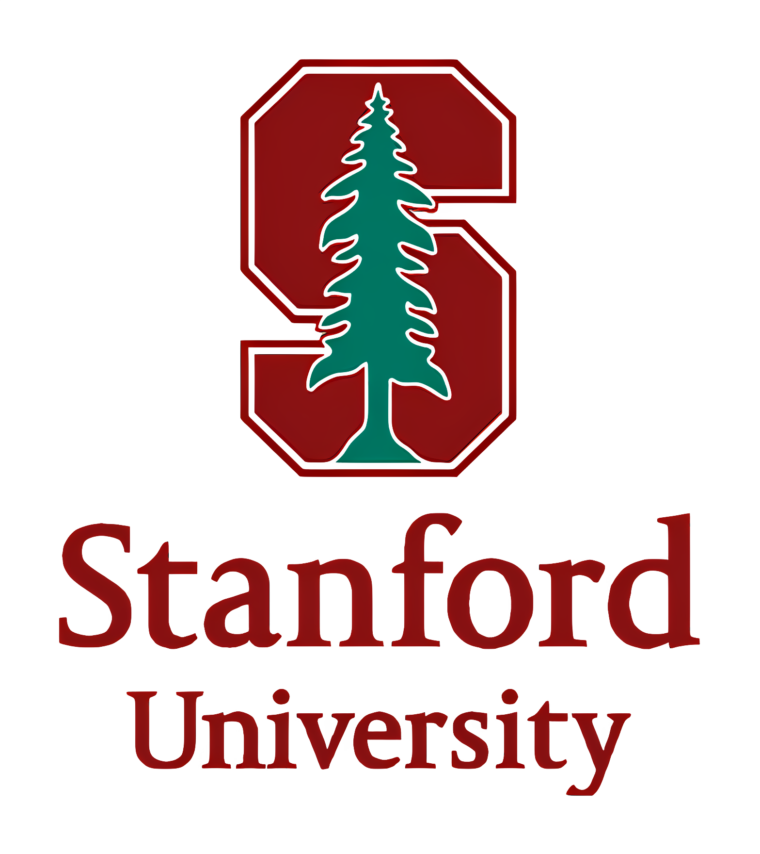 Stanford University logo featuring a red 'S' with a green tree and the words 'Stanford University' below.