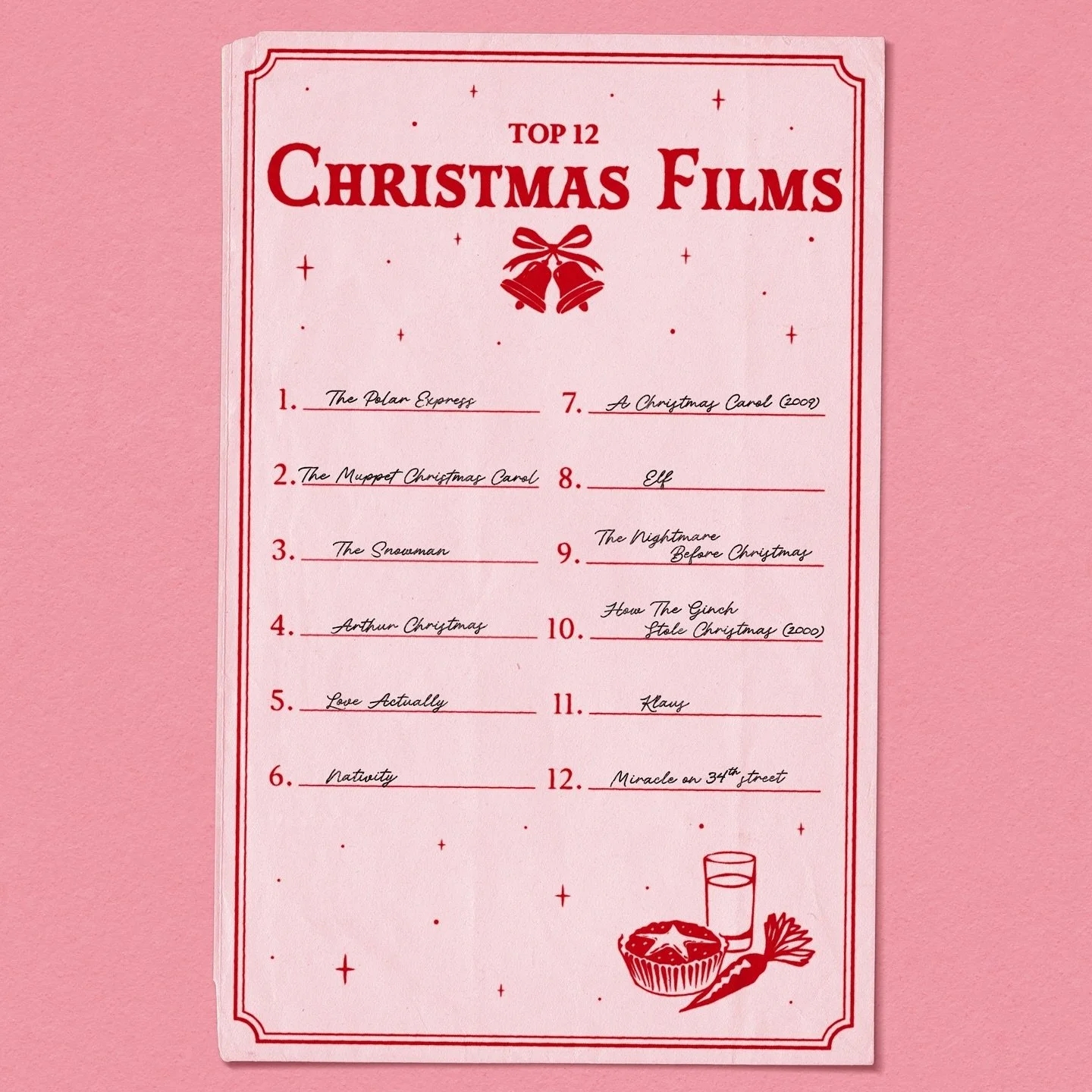 🎄 My top 12 Christmas films 🎄

not sure if The Snowman qualifies as a film, but had to include it for the nostalgia factor :)

#christmasgraphics #christmasfilms #graphicdesign #ephemera #muppetchristmascarol #polarexpress #thesnowman #klaus #arthu