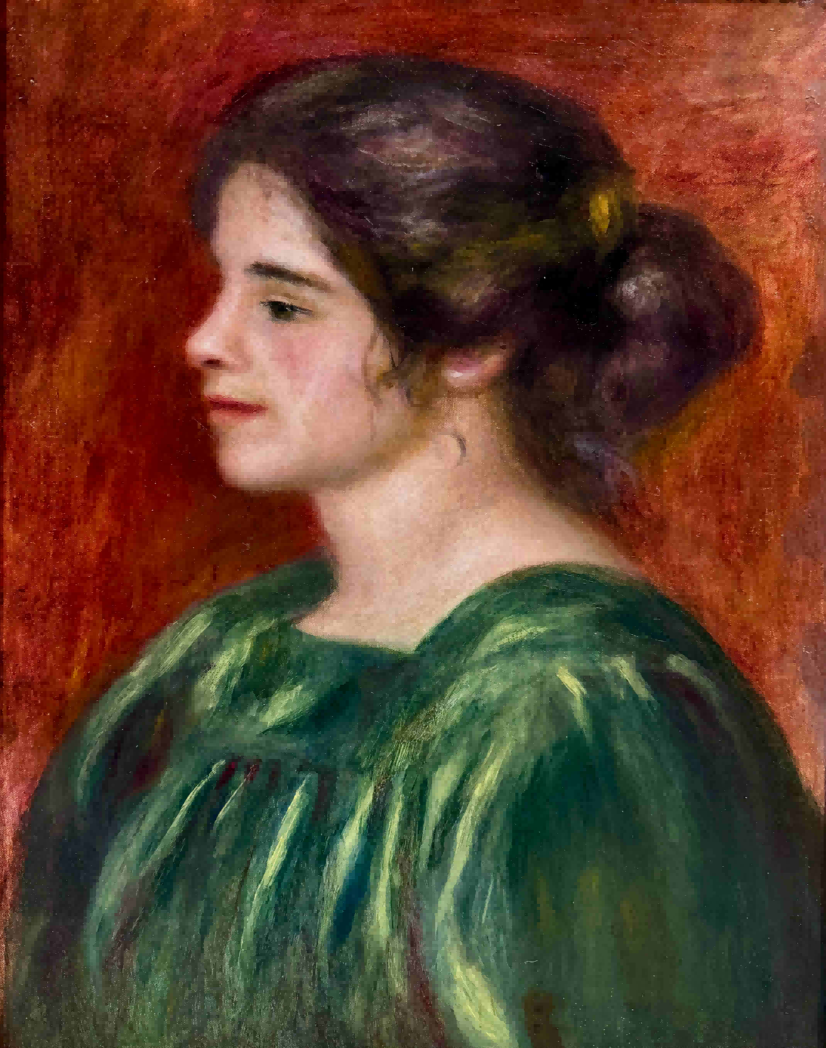 Impressionist Master, Pierre Auguste Renoir, Portrait of a woman, oil on canvas, sold.