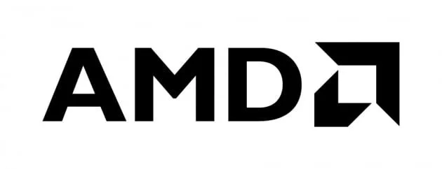 AMD logo with stylized black text and arrow design.