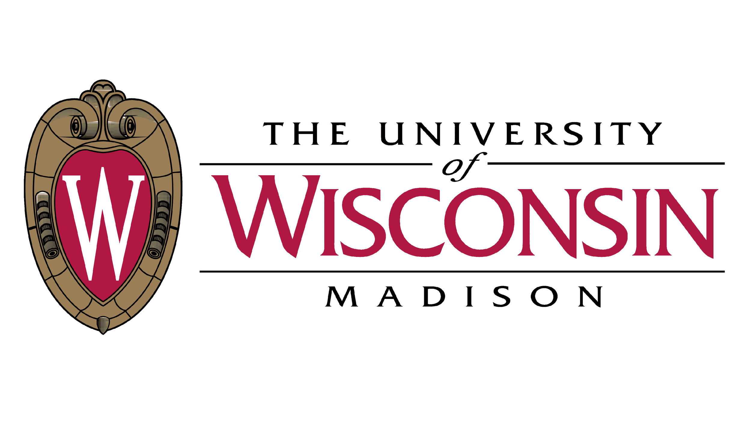 Logo of the University of Wisconsin-Madison featuring a shield with a white 'W' on a red background, outlined by a decorative border.