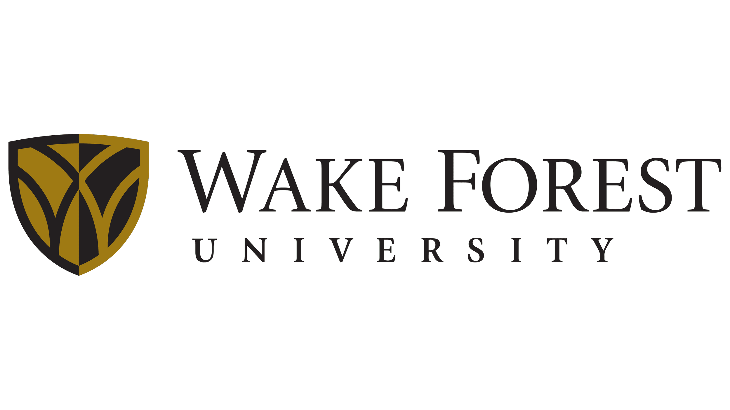 Logo for Wake Forest University featuring a shield emblem and black text.