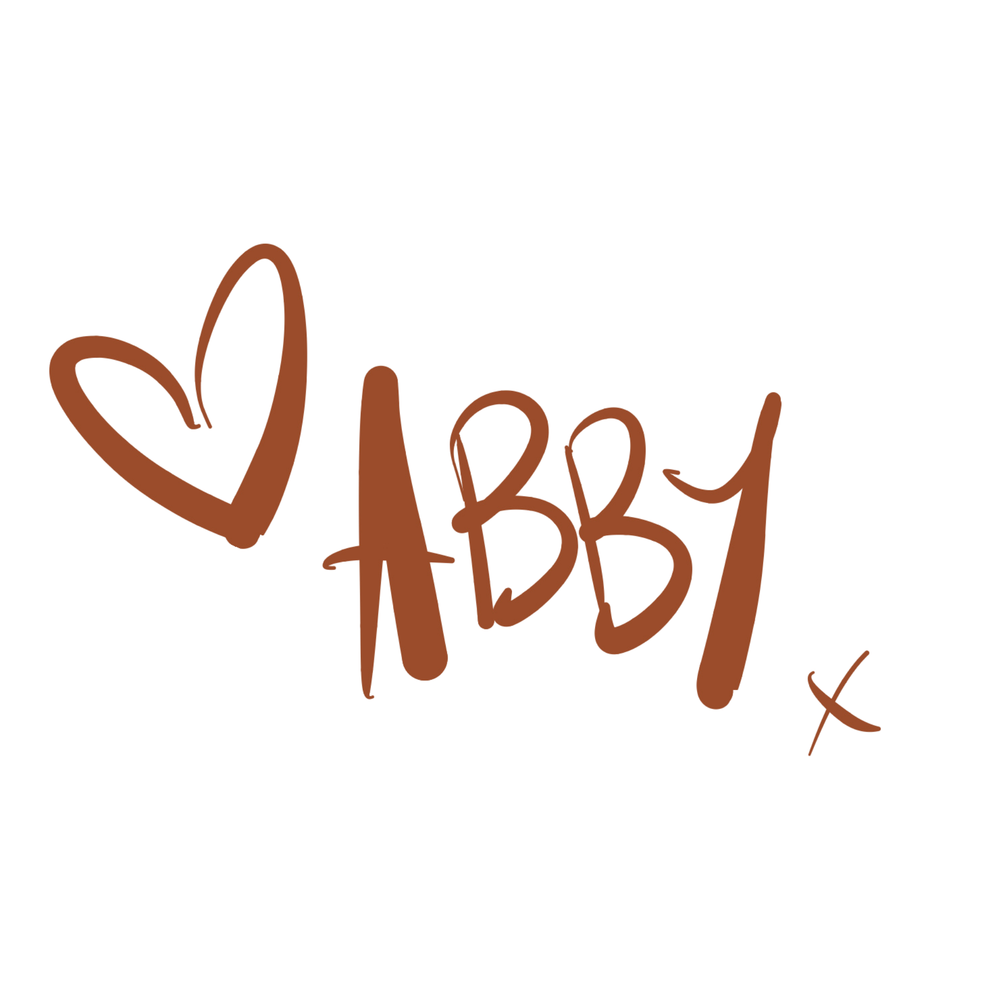 Brown handwritten text that says "Baby" with a heart shape to the left of the word, on a black background.