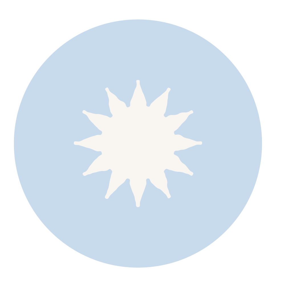 Une icône circulaire avec un fond bleu clair et une étoile blanche au centre