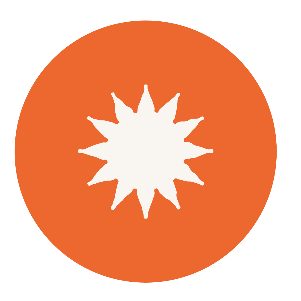 Logo rond orange avec une étoile blanche à neuf branches au centre