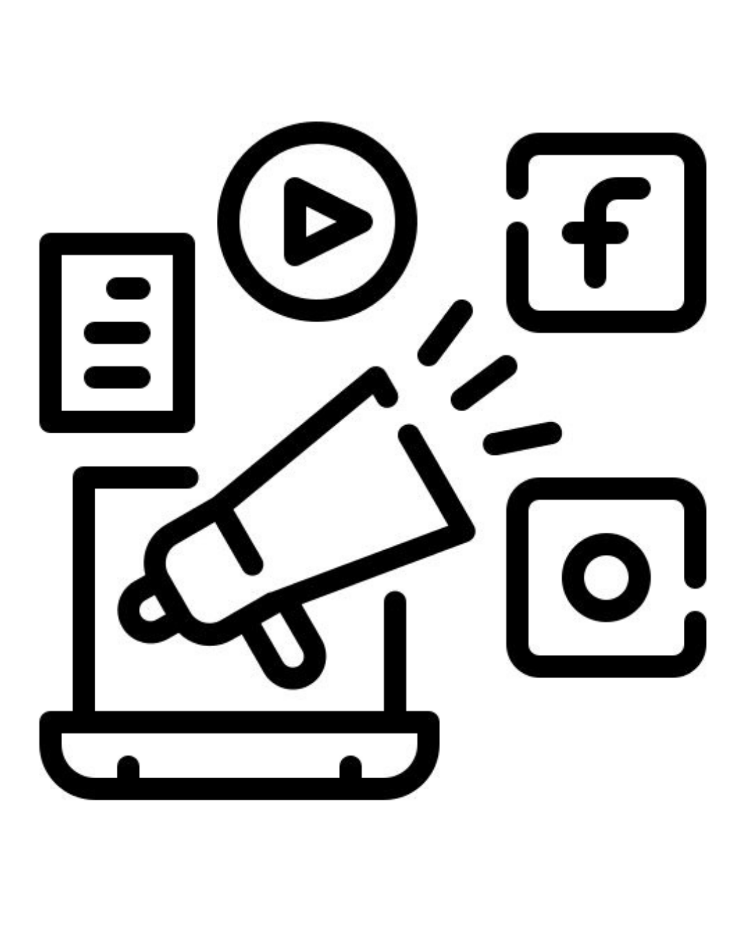 Symbolgrafik für Social Media, Video, Kamera, Smartphone, Megaphon, Facebook, Instagram