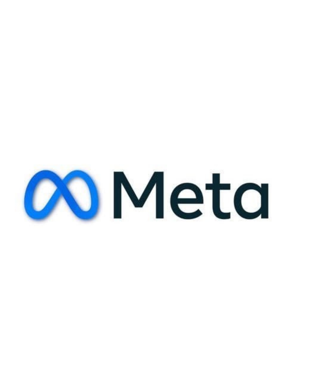 Meta-Logo mit blauer liegendender unendlicher Schleife und dem Wort 'Meta' in schwarzer Schrift auf weißem Hintergrund.