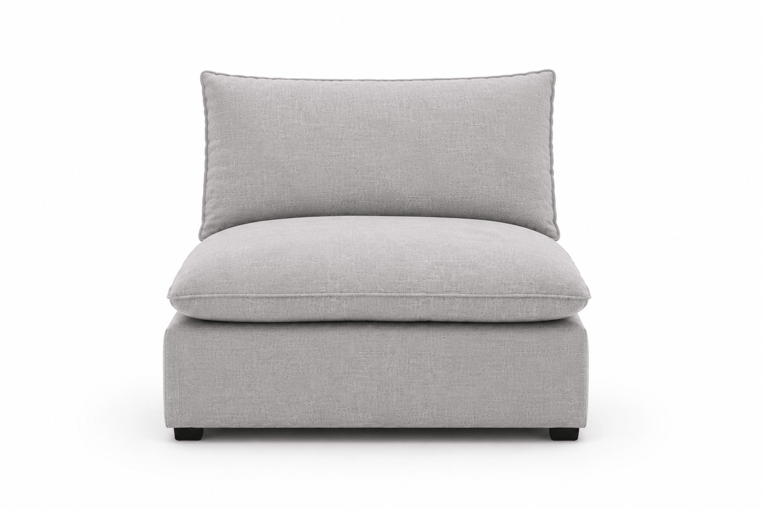 Gray upholstered armchair with a back cushion set against a plain white background.