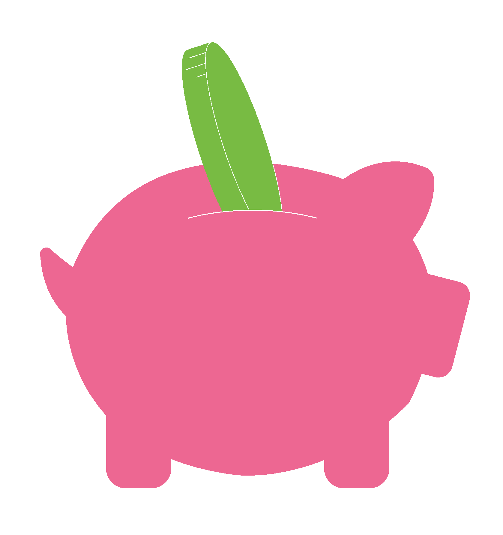 Pink piggy bank with a green leaf on top.