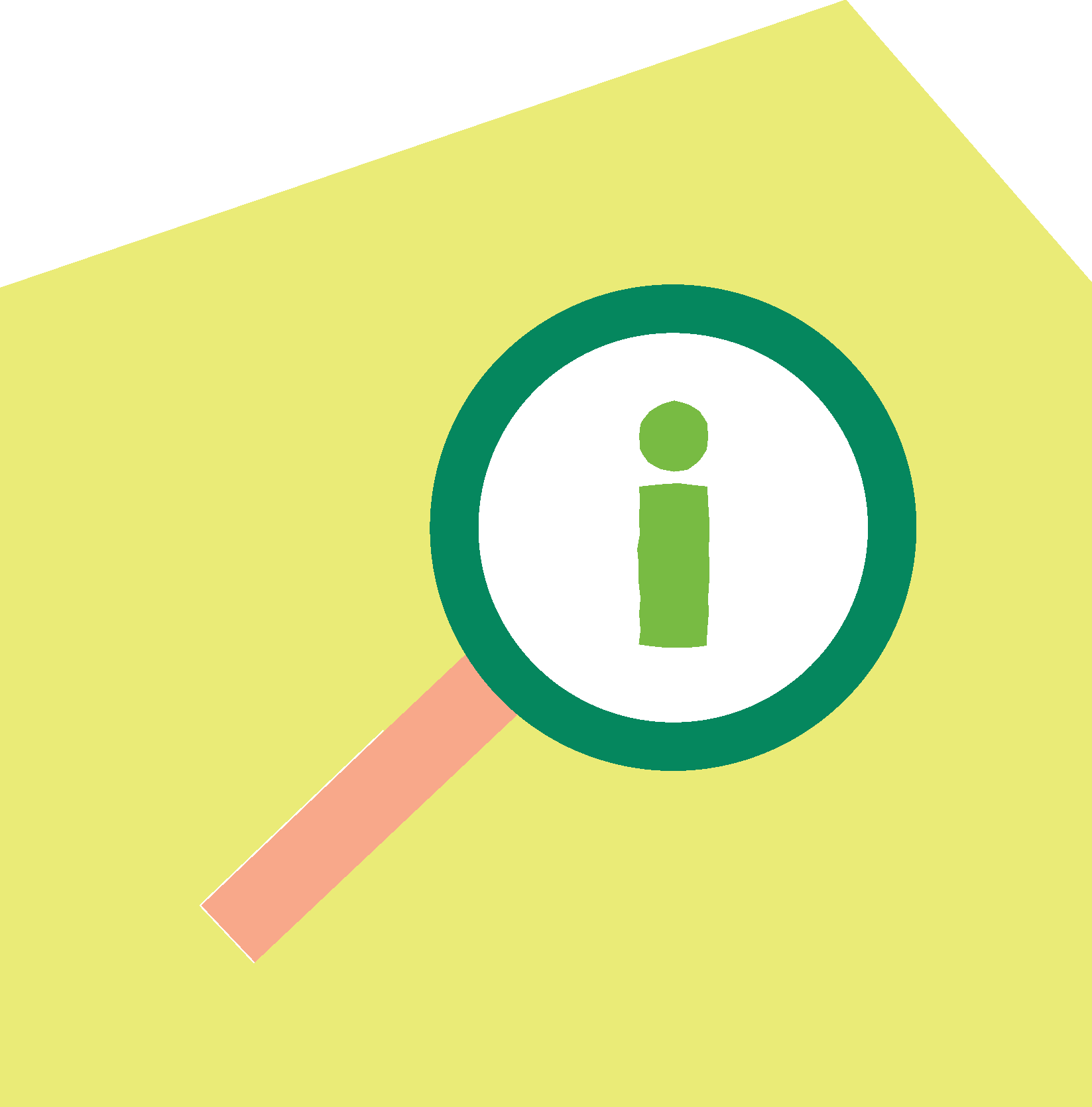 Illustration of a magnifying glass focusing on a lowercase letter 'i' inside a circle, set against a yellow background with pink and lighter yellow geometric shapes.