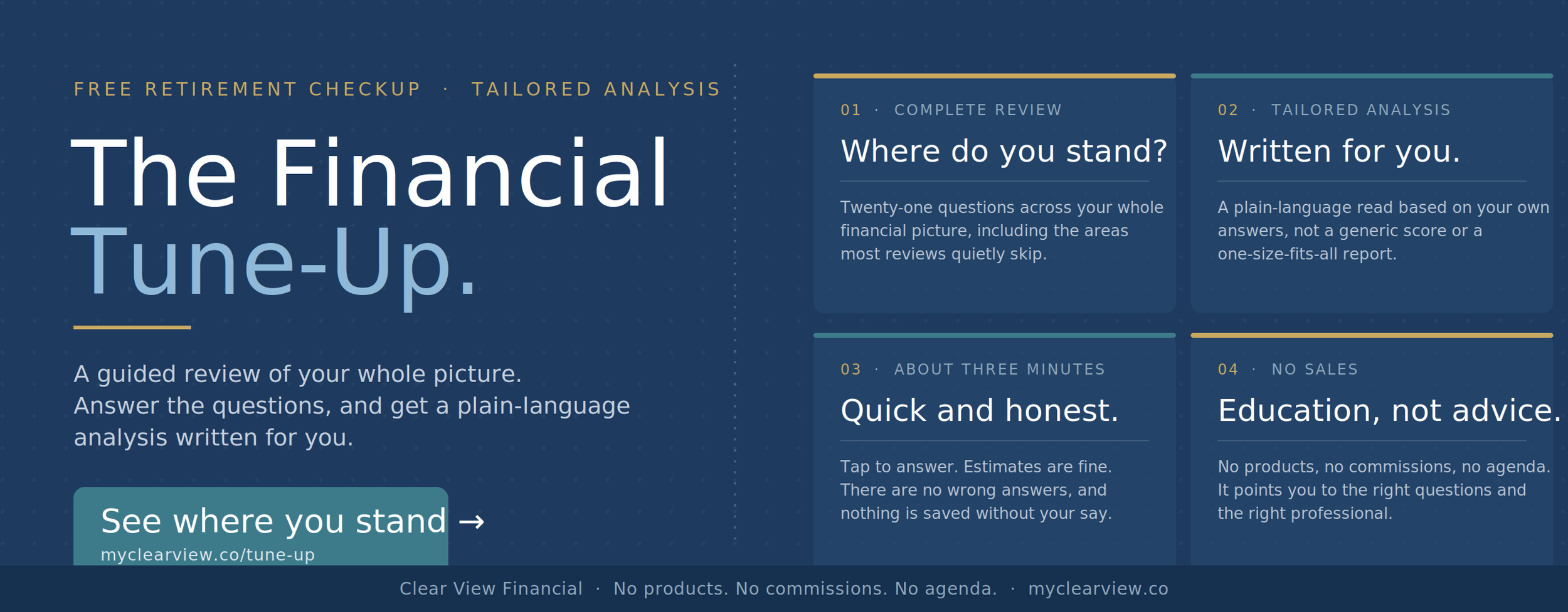 Clear View Financial Tune-Up, a free retirement checkup and readiness assessment