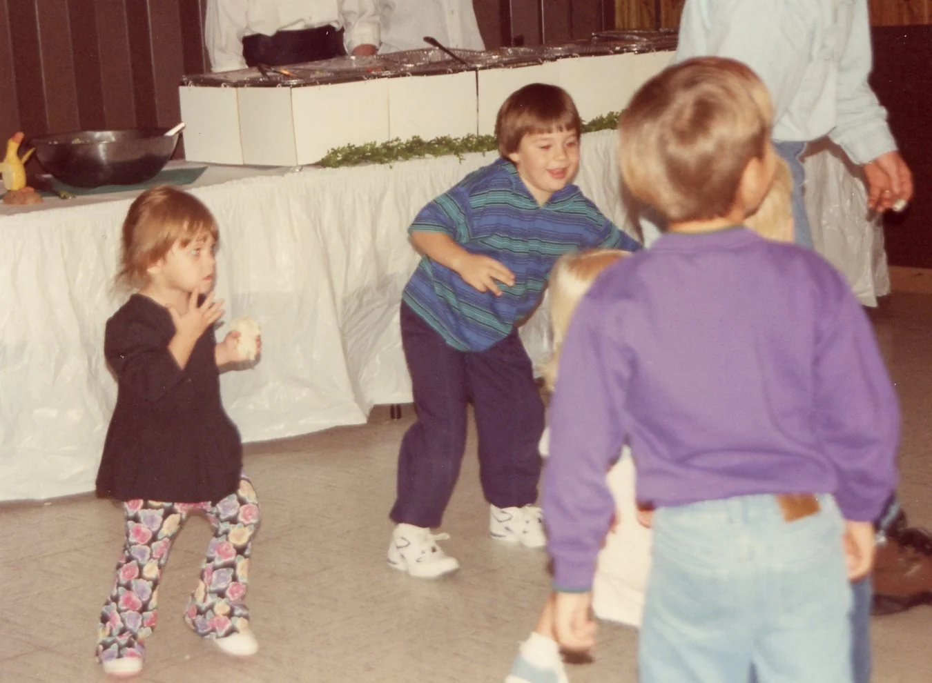 David breaks a move while a nervous Heather gives him some space. 