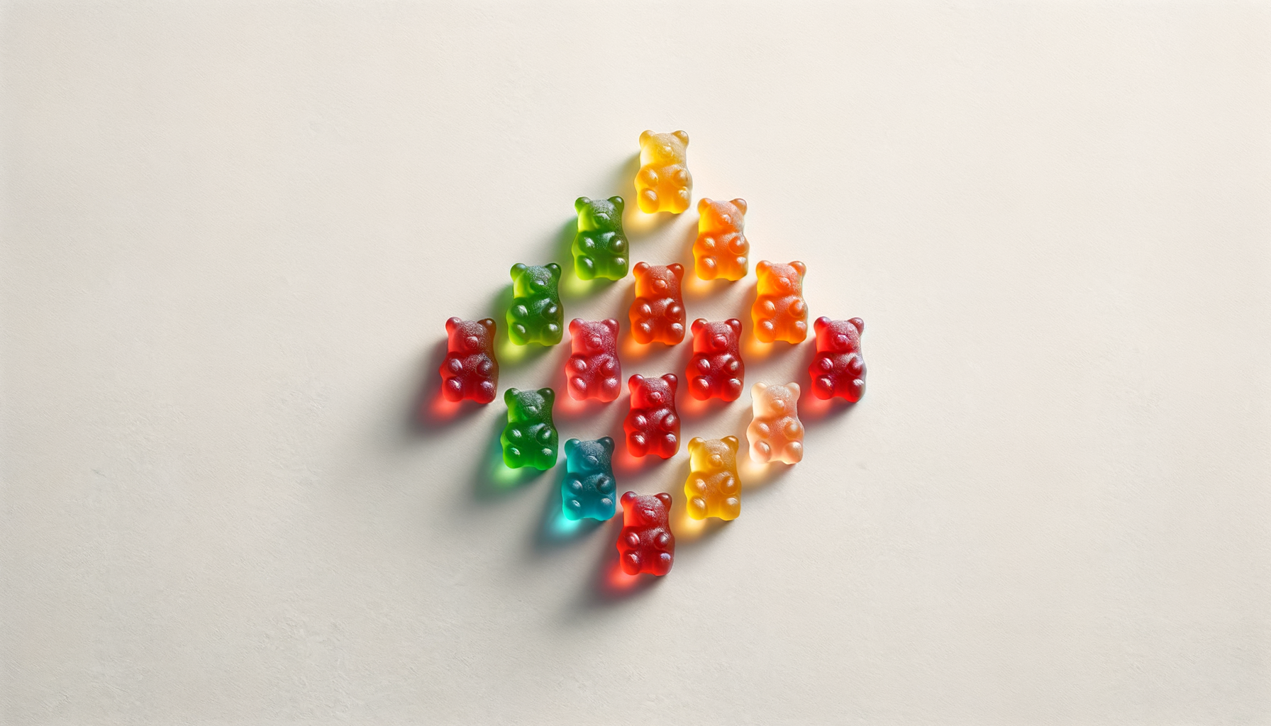 A selection of brightly-colored gummy bears on a white background