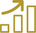 Golden arrow pointing up above a bar chart with three ascending bars