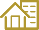 A gold-colored house icon with a gabled roof and a garage.
