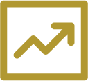 An upward trending graph inside a gold square