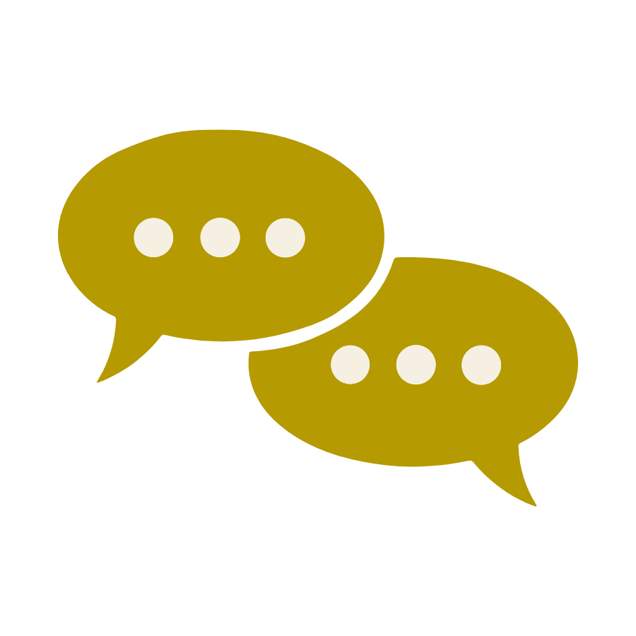 Two overlapping speech bubbles, one with three dots and the other with three dots, indicating a conversation or chat.