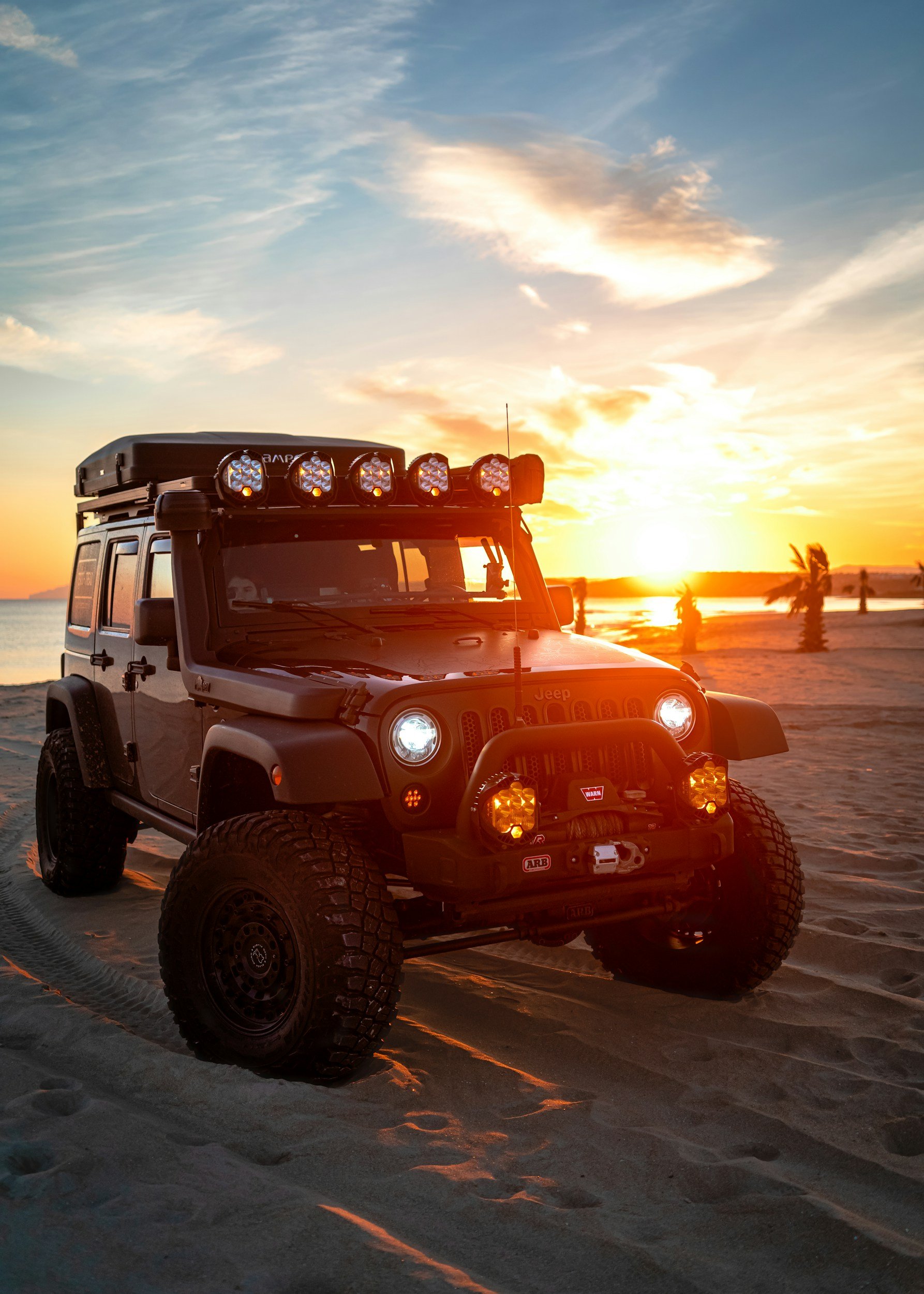 Jeep Wrangler Rental on Massachusetts Beach with Off Road Lights