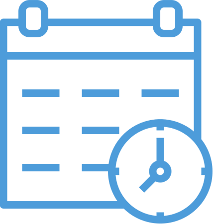 Icon of a calendar with a clock in front of it