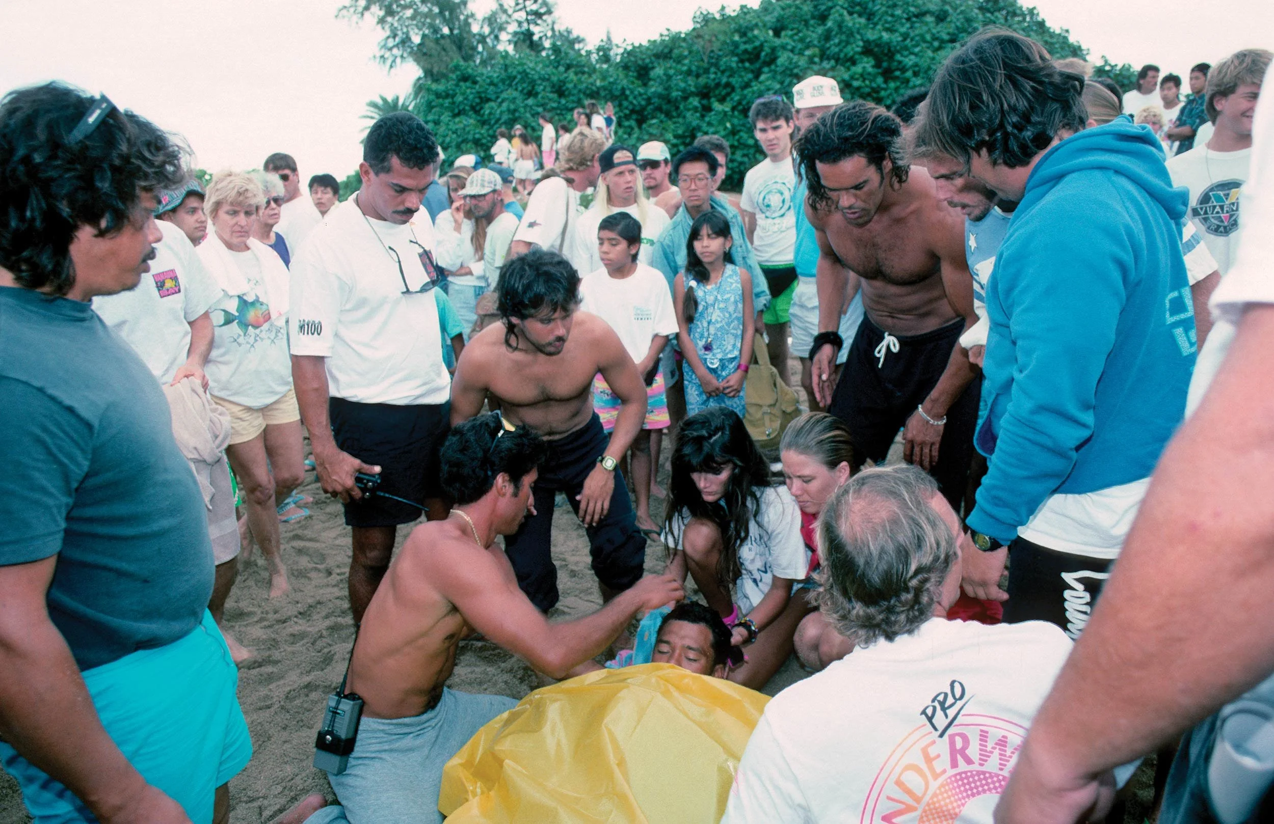 Terry Ahue, Derek Ho, Sunny Garcia, Vince Klyne, Pipeline, Oahu, Hawaii