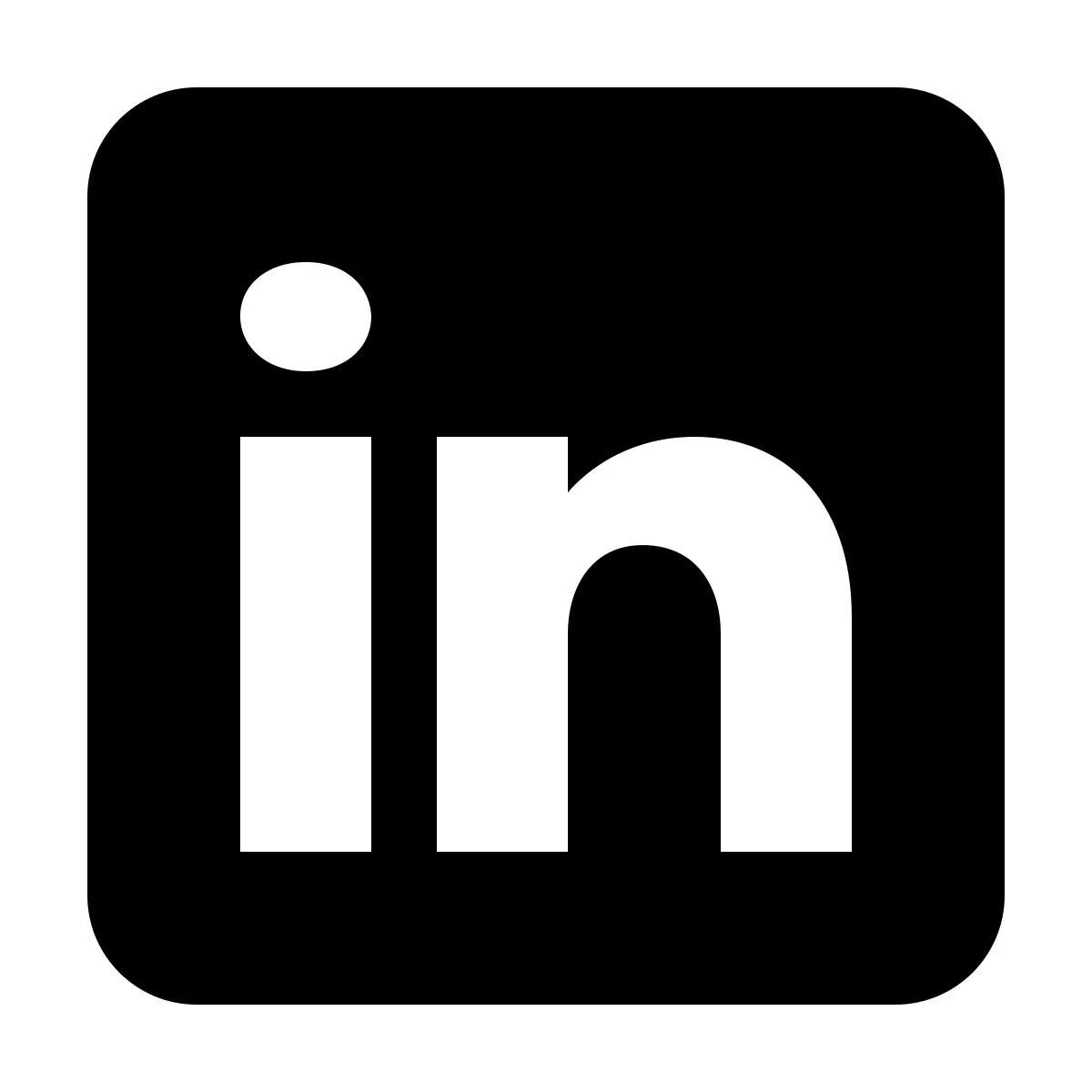 LinkedIn logo with black square background and rounded corners, featuring the white lowercase letters 'in'.