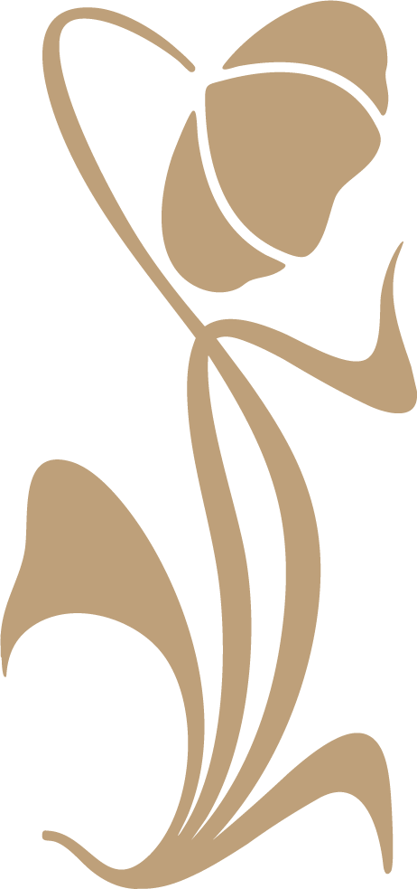 A minimalist, abstract floral design in beige and black.