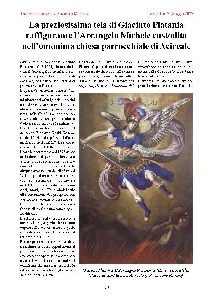 La preziosissima tela di Giacinto Platania raffigurante San Michele Arcangelo custodita nell'omonima chiesa parrocchiale di Acireale_Pagina_2.jpg