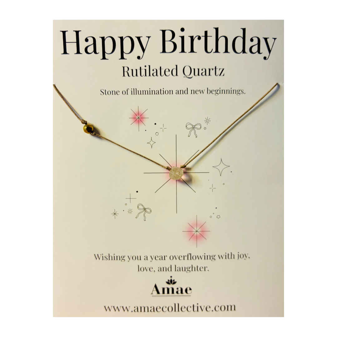 Happy Birthday Necklace – Rutilated Quartz Dainty Gift Jewelry