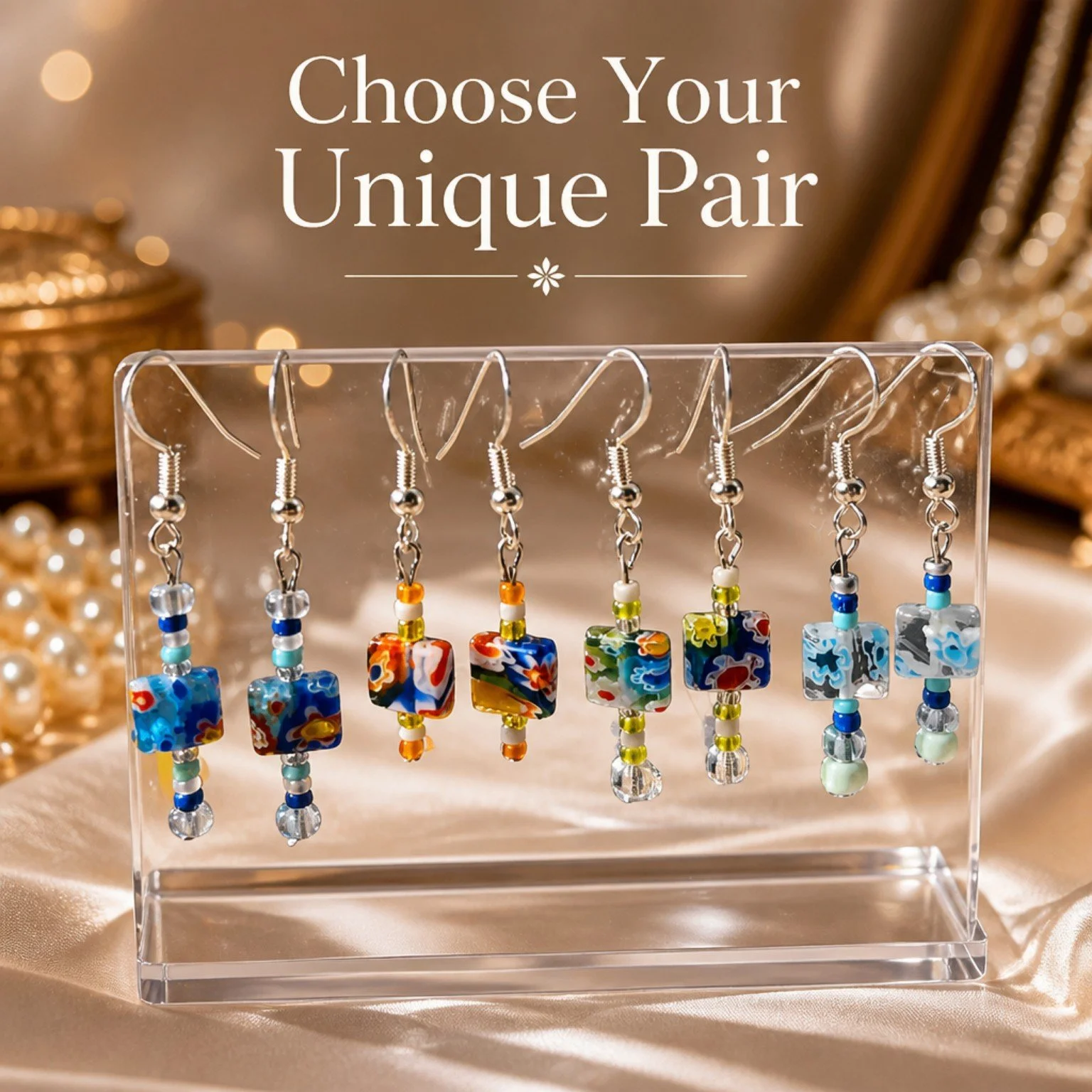 Artisan Millefiori Style Glass Bead Earrings – Sterling Silver