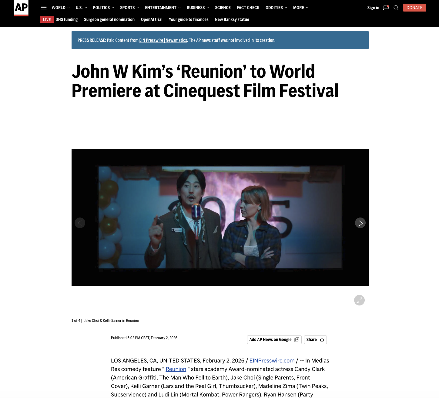 John W Kim’s ‘Reunion’ to World Premiere at Cinequest Film Festival