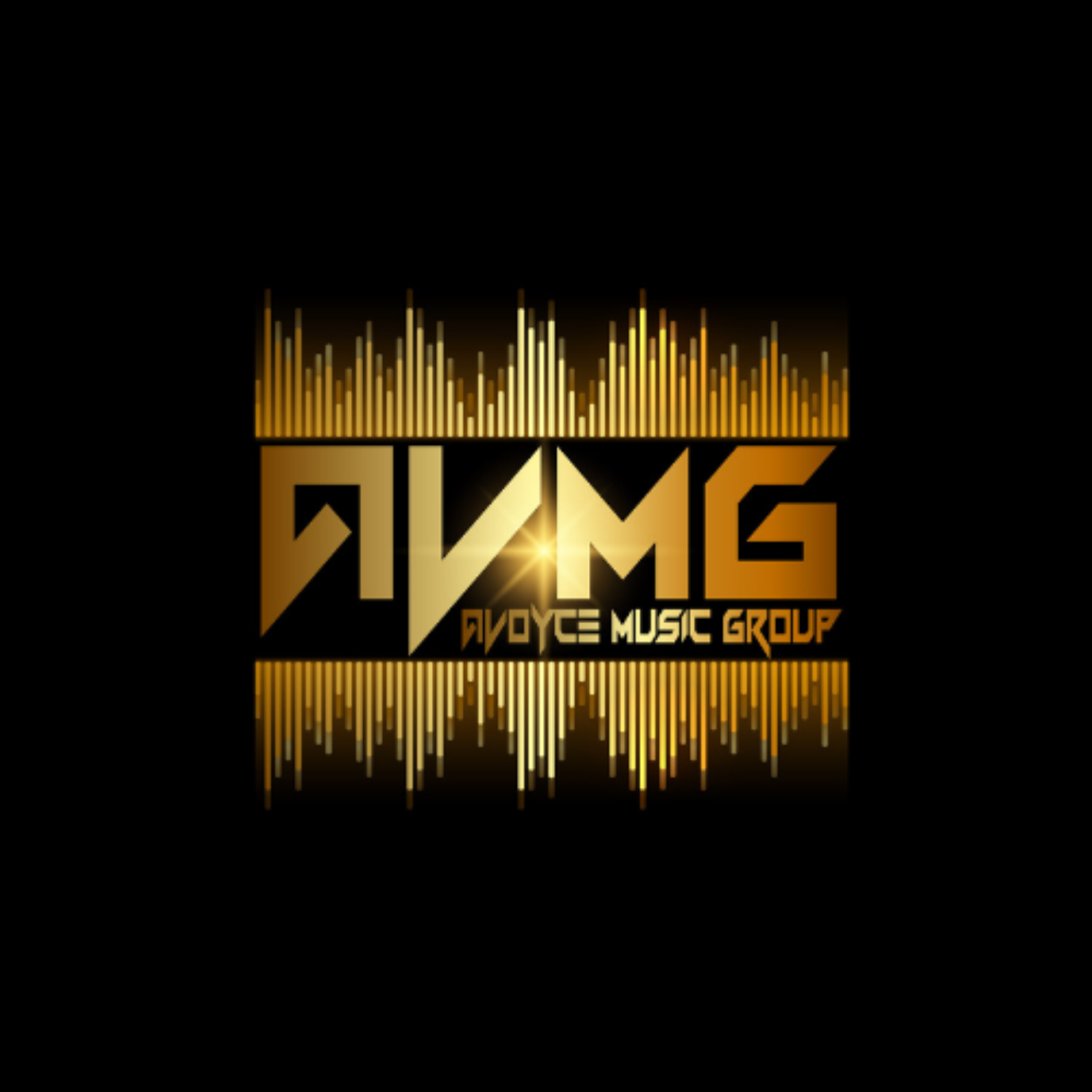 Gold and black logo of Avoyce Music Group with sound wave design.